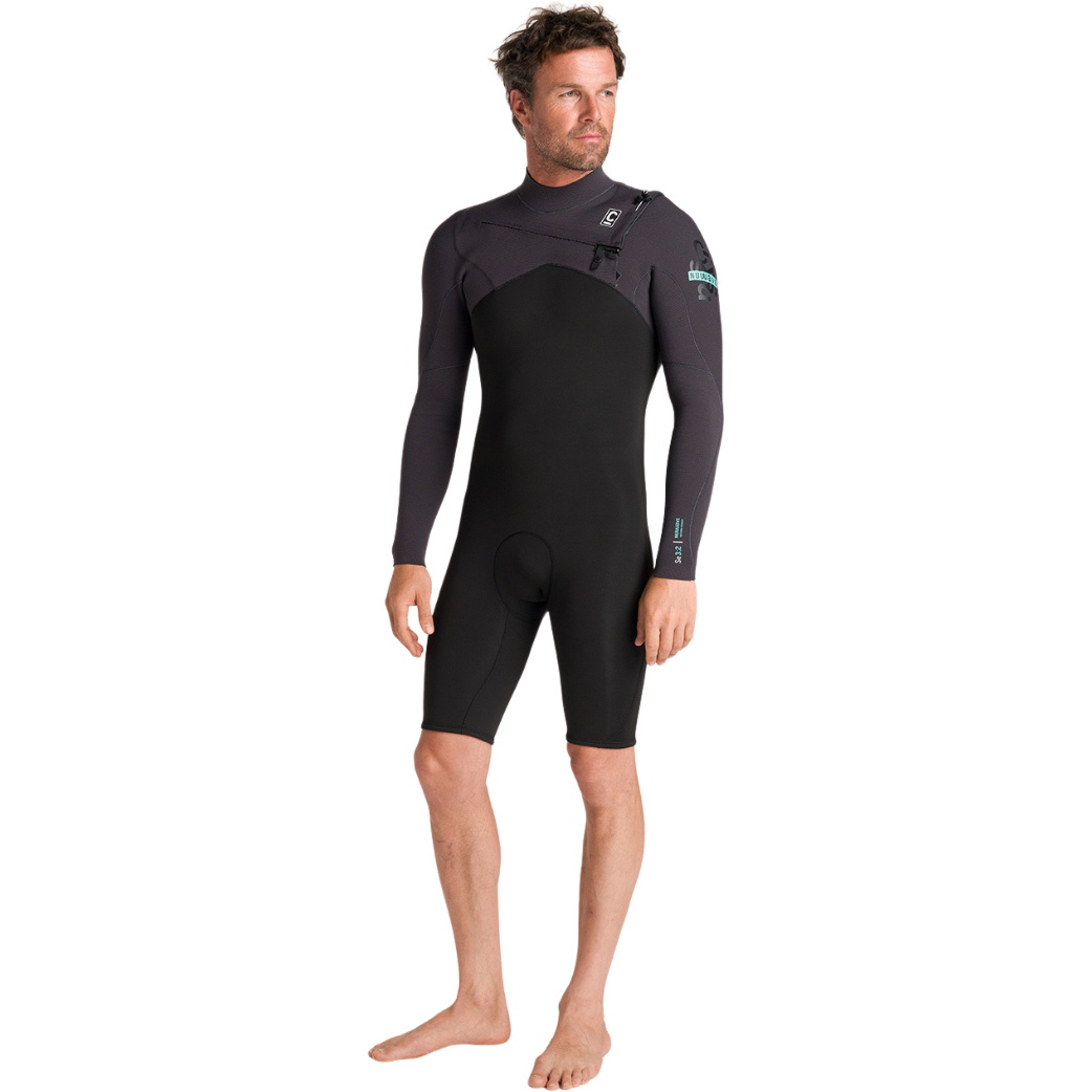 2026 C-Skins Mens NuWave Session 3/2mm Chest Zip Springsuit Wetsuit C-NSE32SPM - Black / Meteor X / Petrol